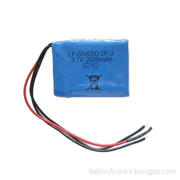 Lithium polymer battery pack, 3.7V 2600mAh with protect circuit lead out 2 wires for P+ & P-